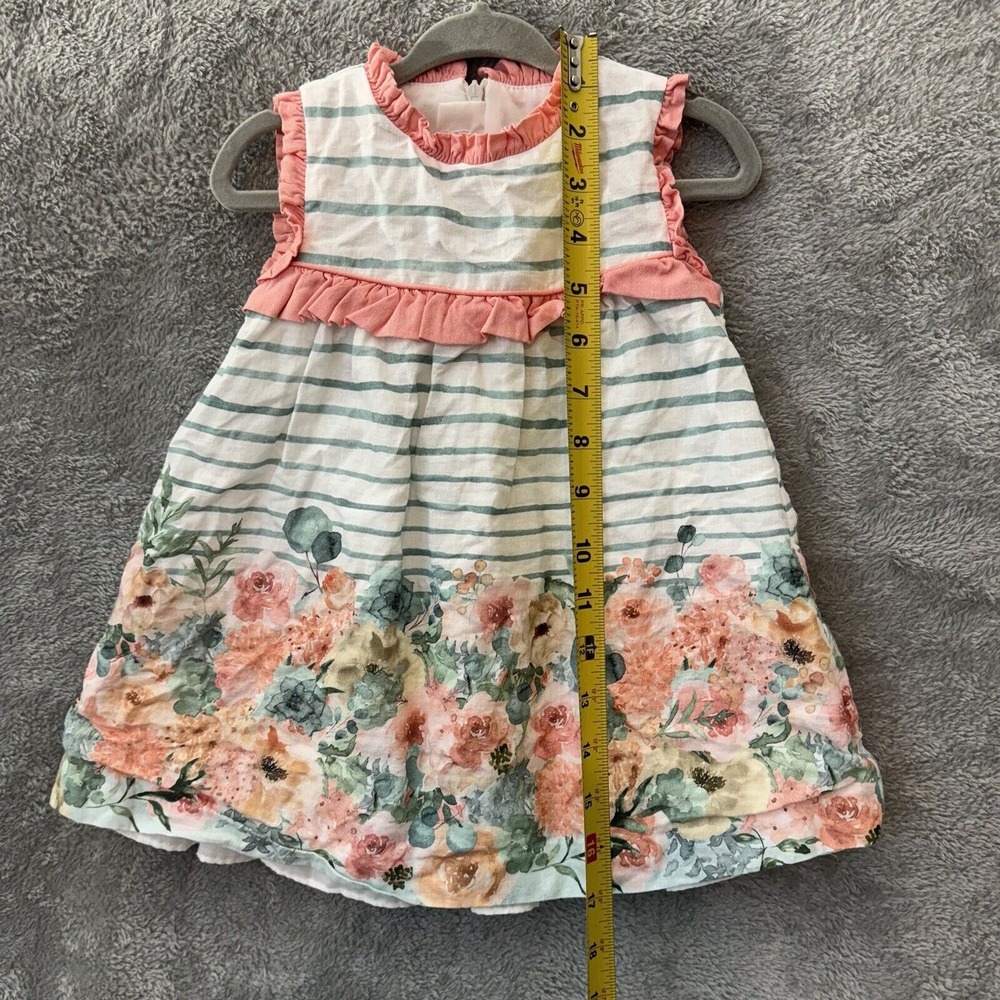 Baby Girl Dress 24M Sleeveless White Green Floral Striped Lined 24-Month - Picture 4 of 9
